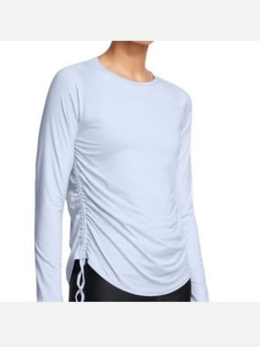 NWT Under Armour Light Blue Motion LS Longline Ruched Side Top Size Large $45
